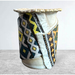 Art Pottery Vase Handmade Stoneware Ceramic Stamped Aztec Southwest Rug Design